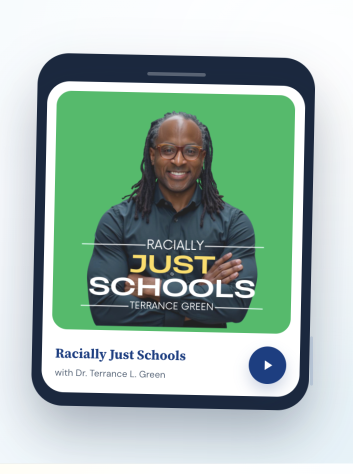 The Racially Just Schools Podcast playing on a smartphone